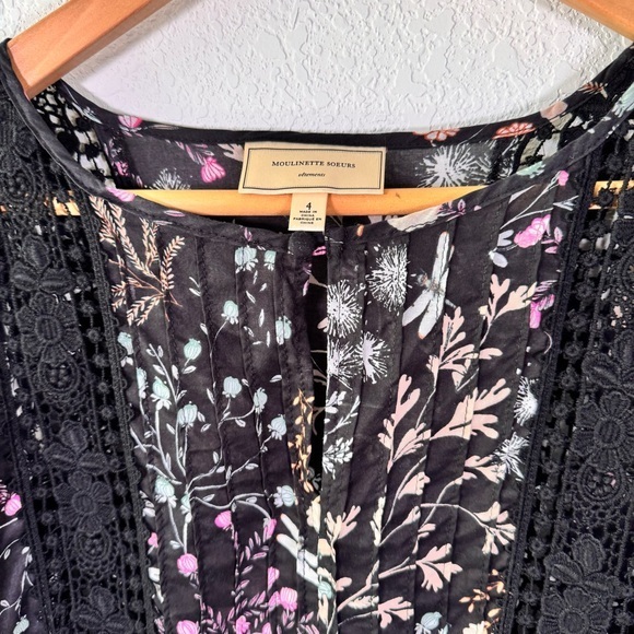 Anthropologie Moulinette‎ Soeurs Kerstin Black Floral Boho Tunic Dress Size 4 - Picture 2 of 5
